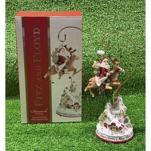 FITZ AND FLOYD Damask Holiday - 2017 Ornament w/Stand - Here Comes Santa Claus